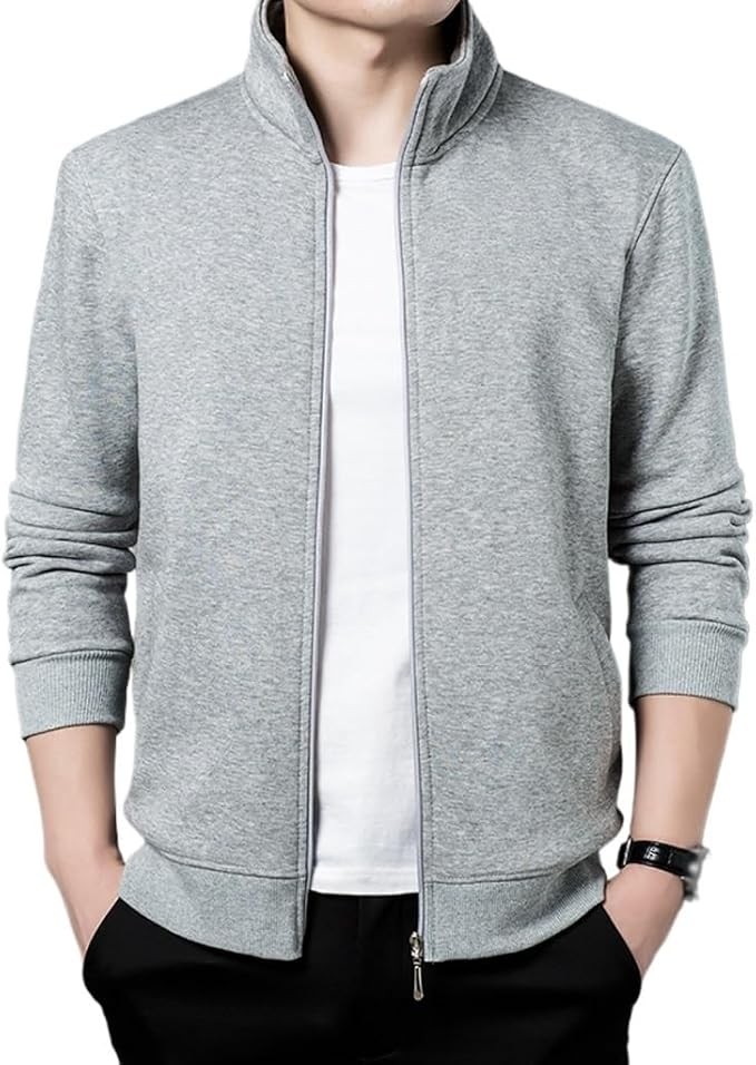 JSEIAJB Casual Fashion Stand Collar Plain Stylish Autumn Winter Jacket Zip Up Classic Coats Men's Clothing