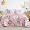 Whale Flotilla Reversible Patchwork Quilts King Size, Lightweight Boho Printed Bedspreads Coverlets Quilt Bedding Set with 2 Pillow Shams for All Seasons, Pink