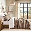 Stonewashed Cotton Quilt Set King Size, Ultra Soft Oversized Bedspread Coverlet Set, Lightweight Crinkle Box Stitch Bedding Sets for All Season, with 2 Matching Shams, Mocha