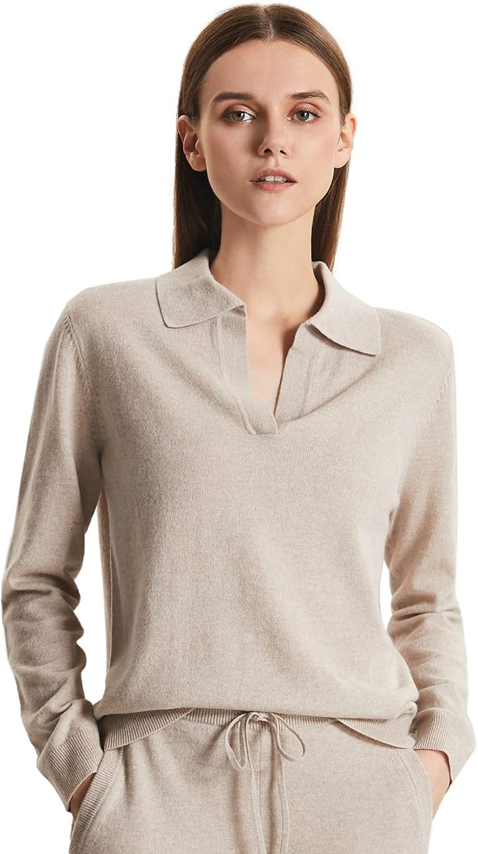 GreenMount Womens Super Lightweight Worsted Deep V-Polo Cashmere Sweater Pullover for Spring and Summer Keep 37.5 Warm