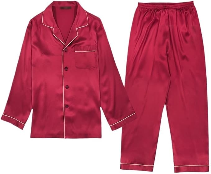 CSCDD Men's Long Sleeved Pants, Casual Home Clothing Set, Silk Pajamas Spring And Autumn Silk