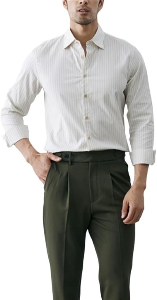 Shirt Gentleman White Striped Men's Business Casual Cotton Shirt Spring and(XXLcode)