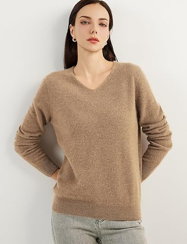 100% Pure Cashmere Women's Sweater V-Neck Long Sleeve 2025 Fall Winter Warm Soft Knit Pullover