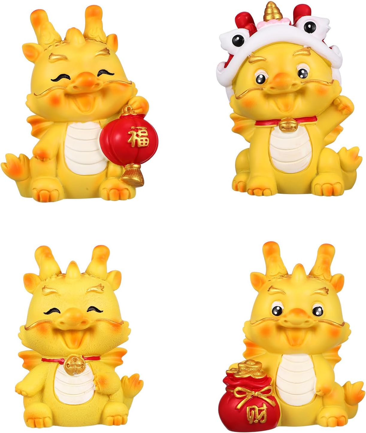 NOLITOY 4pcs Dragon Figures Chinese Zodiac Dragon Ornaments Resin Animal Figures 2024 Year of The Dragon Statues for Home Office Car Dashboard Decor