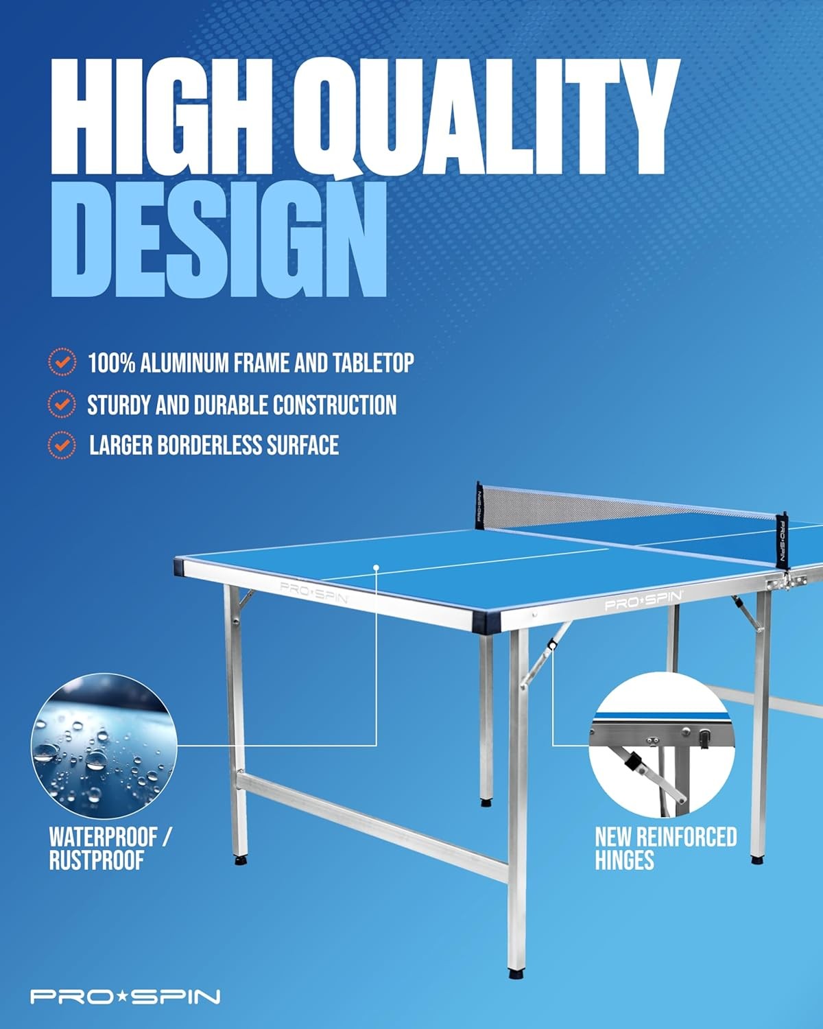 PRO SPIN Compact Ping Pong Table - 72" x 41" Mid-Size, Foldable, Portable Ping Pong Set | 100% Pre-Assembled Weatherproof Indoor/Outdoor | Includes...