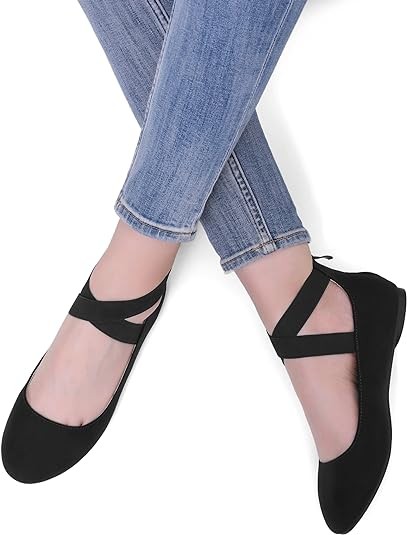 DREAM PAIRS Women's Comfortable Fashion Elastic Ankle Straps Flats Shoes