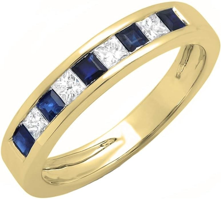Dazzlingrock Series Princess Blue Sapphire and white diamond stackable wedding ring (0.30 ctw, color I-J, clarity I1-I3), gold, 7, Natural sapphire Natural White diamond 10K gold, diamond Natural sapp