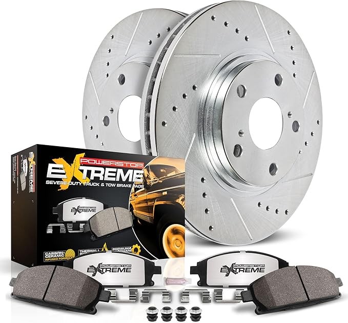 The Power Stop front brake kit is suitable for 2016, 2017, 2018, 2019, 2020, 2021 Lexus LX570 - carbon fiber ceramic brake pads and drilled and slotted rotor replacement parts for trucks and trailers,