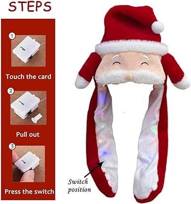 FT HITA Cute Animal Hat LED Glowing Ear Moving Jumping Hat Funny Animal Plush Hats Dress Up Cosplay Party Christmas Hat