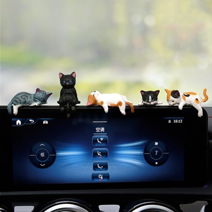 Cat car interior accessories dashboard decoration, 5-piece set of cute car dashboard decoration rearview mirror decoration for ladies and girls
