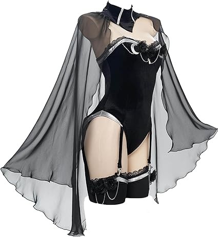 MEOWCOS Women’s Bodysuit Lingerie Sexy Garter Bodysuit Black Lingerie Set One-piece Bodysuit