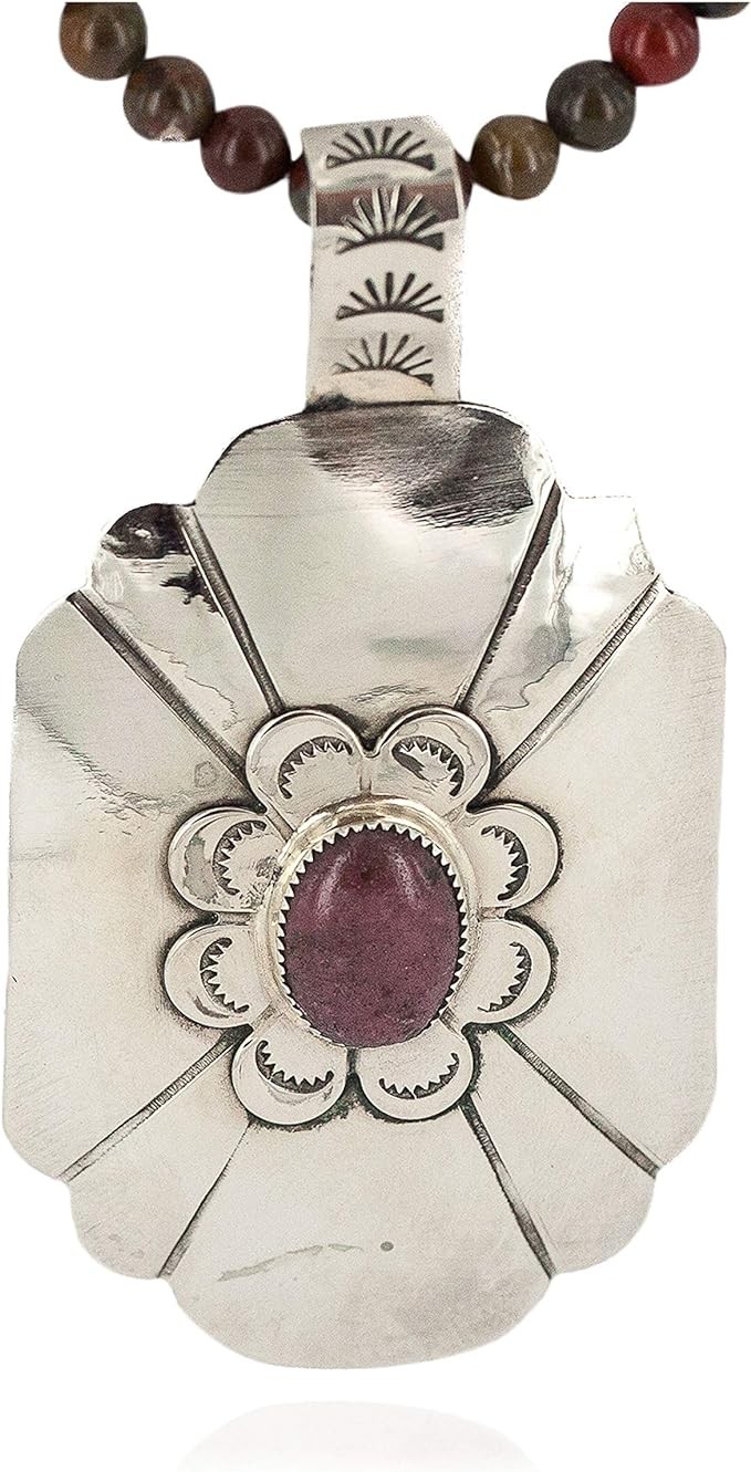 Native Bay $680Tag Certified Silver Nickel Navajo Turquoise Charoite agate Necklace 13130-3-18207 Made by Loma Siiva, metallic stone, stable turquoise