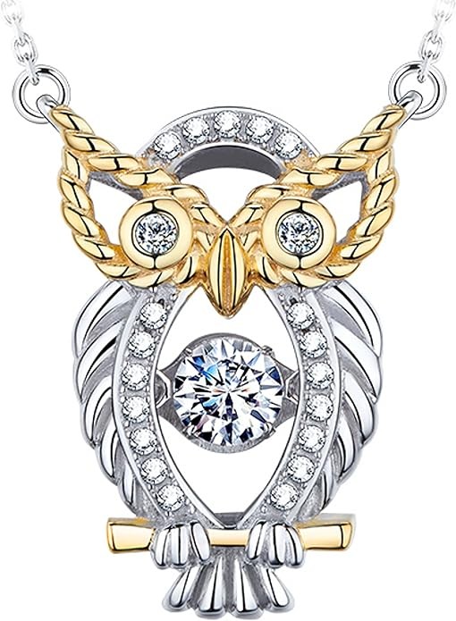 "The Owl of Minerva" Designer Jewelry Sparkle Heart collection sterling silver pendant necklace