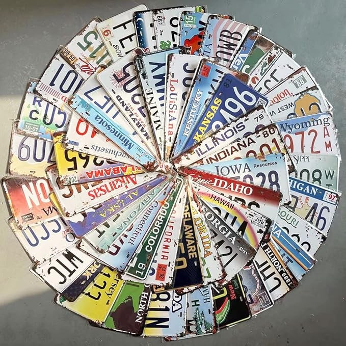 5/10/15/30/50 Count replica vintage car discs, embossed novel car plate decorations suitable for men's cave bars, kitchens, garages (50 - all 50 states)